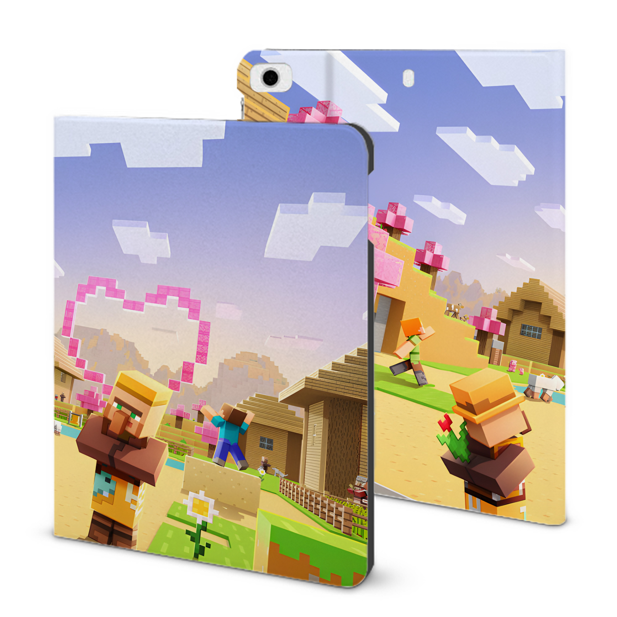 （画像用） マインクラフト ブロックの世界 Minecraft MC Block world IPad ケース ブック型 PUレザー TPU 耐衝撃 軽量 薄型 ペン収納なし 全面保護 IPad 各モデル対応